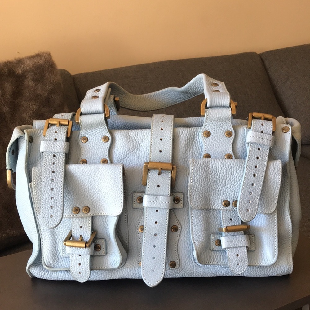 Mulberry Light Blue Satchel with Gold Accents
